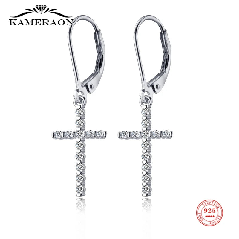 925 Silver Zircon Cross Earrings for Women