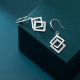 925 Silver Earrings Geometric Diamond Square Interlocking Holiday Gift
