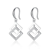 925 Silver Earrings Geometric Diamond Square Interlocking Holiday Gift