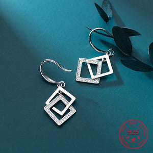 925 Silver Earrings Geometric Diamond Square Interlocking Holiday Gift