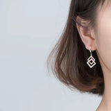 925 Silver Earrings Geometric Diamond Square Interlocking Holiday Gift