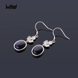 925 Silver Sandstone Oval Drop Earrings Vintage Jewelry