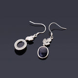925 Silver Sandstone Oval Drop Earrings Vintage Jewelry