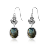 925 Silver Sandstone Oval Drop Earrings Vintage Jewelry