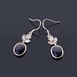 925 Silver Sandstone Oval Drop Earrings Vintage Jewelry
