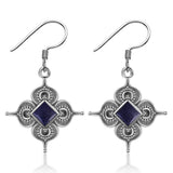 925 Silver Flower Square Sandstone Drop Earrings