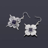 925 Silver Flower Square Sandstone Drop Earrings