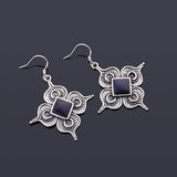 925 Silver Flower Square Sandstone Drop Earrings