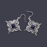 925 Silver Flower Square Sandstone Drop Earrings