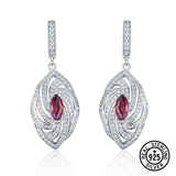 925 Silver Garnet Zircon Marquise Earrings Delicate Twist