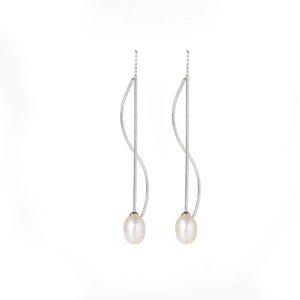 925 Silver Earrings Women Oval Freshwater Cultured Pearl Drop Jewelry