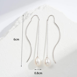 925 Silver Earrings Women Oval Freshwater Cultured Pearl Drop Jewelry