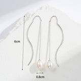925 Silver Earrings Women Oval Freshwater Cultured Pearl Drop Jewelry