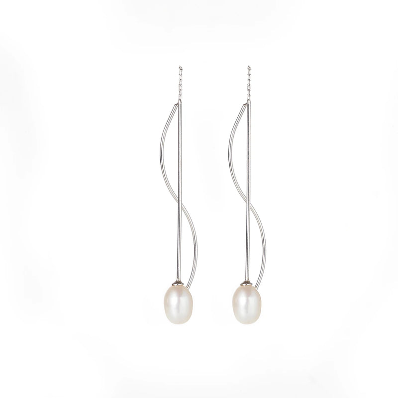 925 Silver Earrings Women Oval Freshwater Cultured Pearl Drop Jewelry