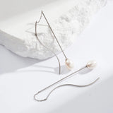 925 Silver Earrings Women Oval Freshwater Cultured Pearl Drop Jewelry