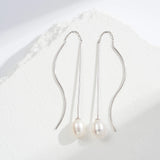 925 Silver Earrings Women Oval Freshwater Cultured Pearl Drop Jewelry