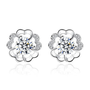925 Silver Plum Flower Zirconia Stud Earrings Crystal Wedding Party Jewelry