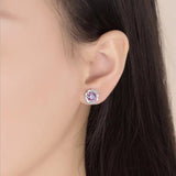 925 Silver Plum Flower Zirconia Stud Earrings Crystal Wedding Party Jewelry