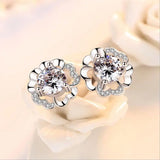 925 Silver Plum Flower Zirconia Stud Earrings Crystal Wedding Party Jewelry