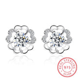 925 Silver Plum Flower Zirconia Stud Earrings Crystal Wedding Party Jewelry