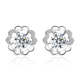 925 Silver Plum Flower Zirconia Stud Earrings Crystal Wedding Party Jewelry