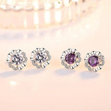 925 Silver Plum Flower Zirconia Stud Earrings Crystal Wedding Party Jewelry