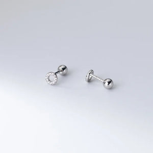 925 Silver Stud Earrings Small Circle Round Ball Screw