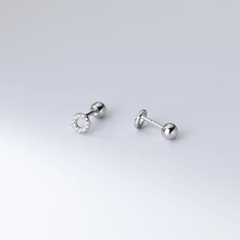 925 Silver Stud Earrings Small Circle Round Ball Screw