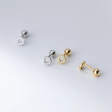 925 Silver Stud Earrings Small Circle Round Ball Screw