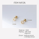 925 Silver Stud Earrings Small Circle Round Ball Screw