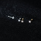 925 Silver Earrings Star Square Heart Zircon Stud