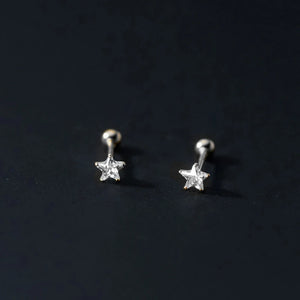925 Silver Earrings Star Square Heart Zircon Stud