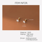 925 Silver Earrings Star Square Heart Zircon Stud