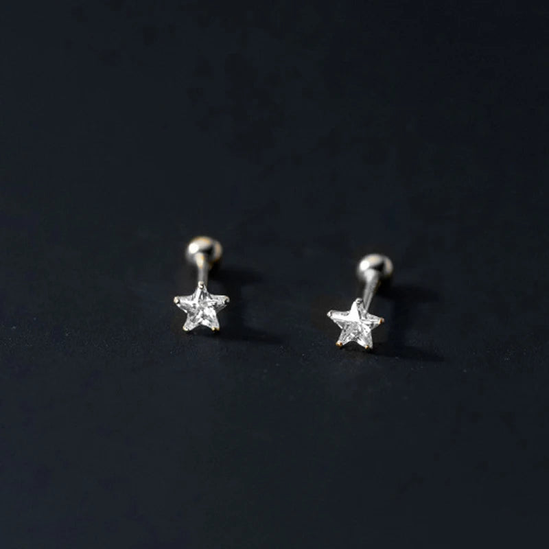 925 Silver Earrings Star Square Heart Zircon Stud