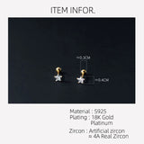 925 Silver Earrings Star Square Heart Zircon Stud