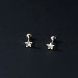925 Silver Earrings Star Square Heart Zircon Stud
