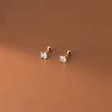 925 Silver Earrings Star Square Heart Zircon Stud