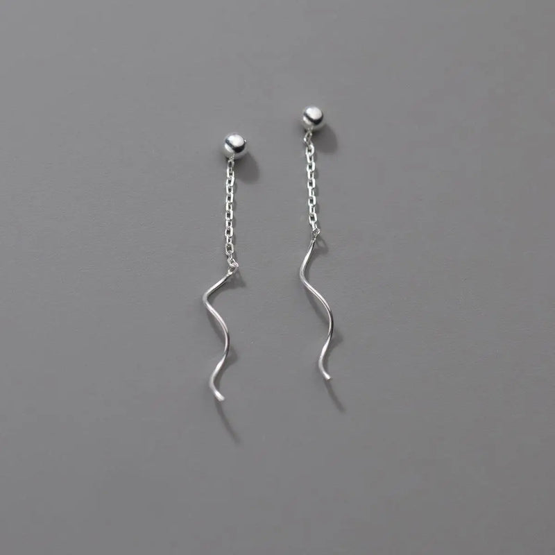 925 Silver Earrings Stud Ball Wave Chain Woman Drop Chain Earring
