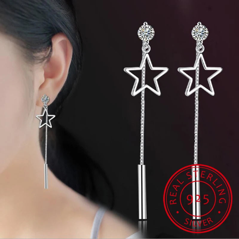 925 Silver Zirconia Star Tassel Earrings Ear Chain