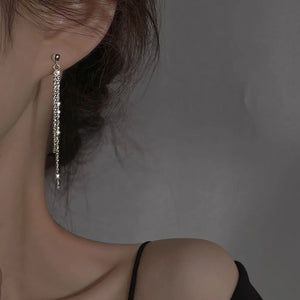 925 Silver Geometric Crystal Tassel Earrings Wedding Jewelry
