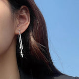 925 Silver Geometric Crystal Tassel Earrings Wedding Jewelry
