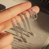925 Silver Geometric Crystal Tassel Earrings Wedding Jewelry
