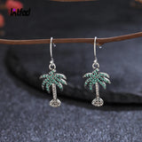 925 Silver Green Tree Zircon Drop Earrings Women Party Jewelry