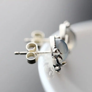 925 Silver Vintage Earrings with Natural Stone Thai Tremella Nail
