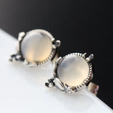 925 Silver Vintage Earrings with Natural Stone Thai Tremella Nail