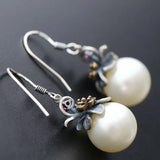 925 Silver Earrings w/ Pearls Inlay