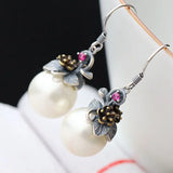 925 Silver Earrings w/ Pearls Inlay