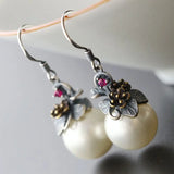 925 Silver Earrings w/ Pearls Inlay