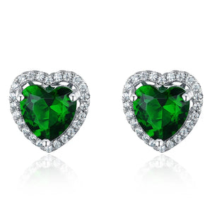 925 Silver Heart Nano Emerald Stud Earrings Women Anniversary Jewelry