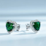 925 Silver Heart Nano Emerald Stud Earrings Women Anniversary Jewelry